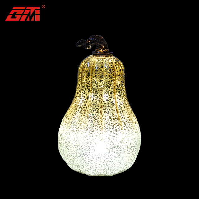 Halloween glass decorative gold pumpkin with mercury finish and warm LED light 2022 halloween thanksgiving decor pumpkin light