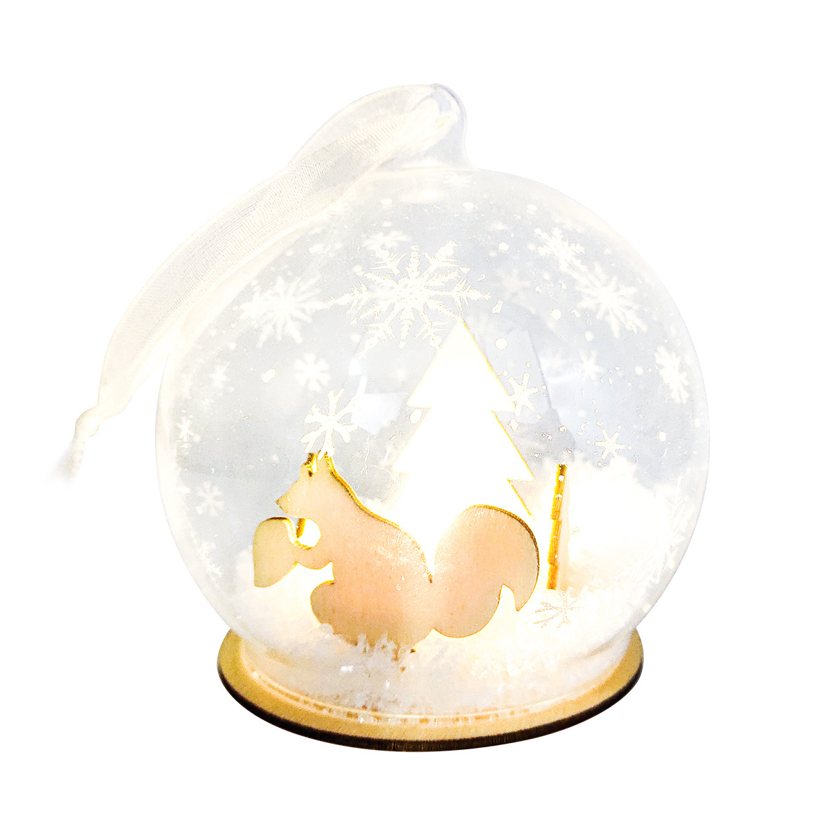 Promotional indoor table decoration Christmas light ball 80mm squirrel hanging glass snow globe Christmas ornament gift decor