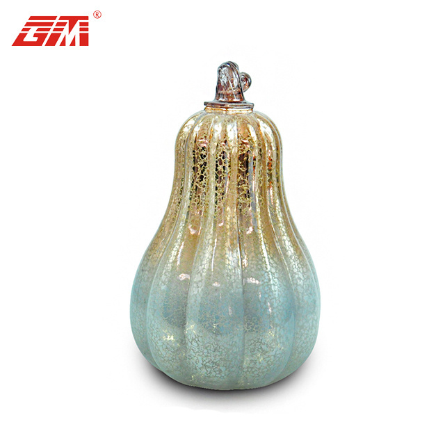 Halloween glass decorative gold pumpkin with mercury finish and warm LED light 2022 halloween thanksgiving decor pumpkin light