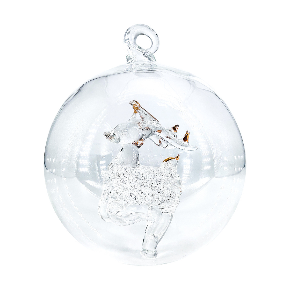 Promotional indoor table decoration Christmas light ball 80mm squirrel hanging glass snow globe Christmas ornament gift decor