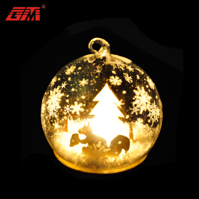 New personalized clear led light glass christmas ornaments flat bottom balls bulk on the Xmas tree