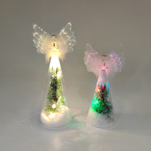 Battery operated led fiber optic wings angels glass crafts wholesale glass angel Christmas home decorations for sale