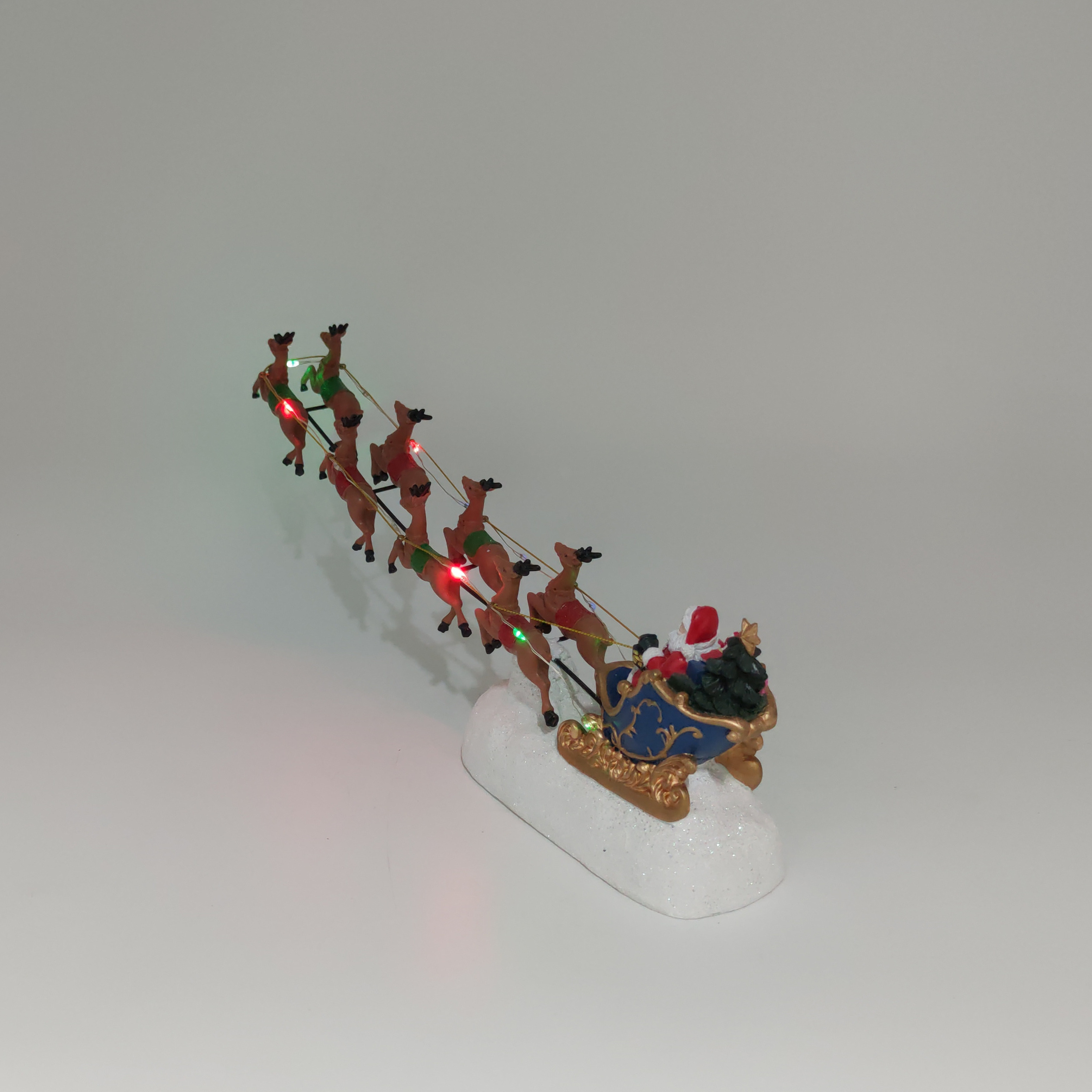 Wholesale resin christmas decoration deer pulling cart led lights electric moving music santa claus in sleigh with reindeer