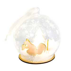 LED lighted Glass Globe Christmas Ornament custom engraved wood squirrel Scene Flat Bottom clear tree ball wholesale