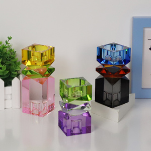 Colored Square Glass Taper Candle Holders for Table Centerpiece Decorative Crystal Candle Stick Holder Sets