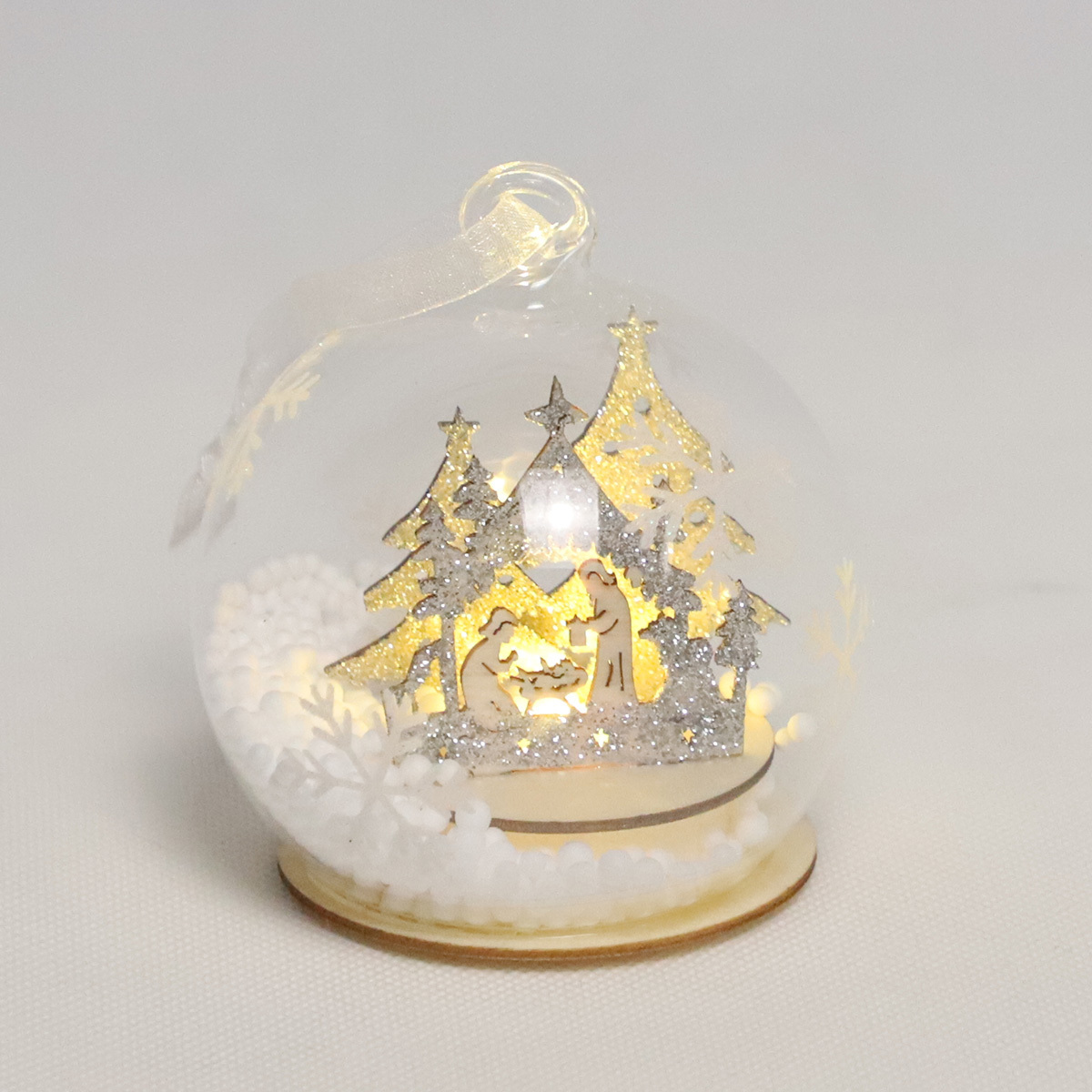 Battery Operated Christmas Ornaments Light Christmas Glass Snowball Decorative Hanging Glass Balls