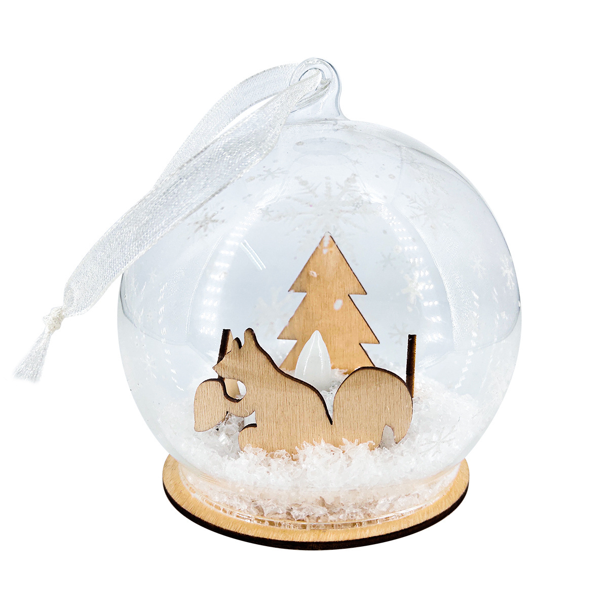 LED lighted Glass Globe Christmas Ornament custom engraved wood squirrel Scene Flat Bottom clear tree ball wholesale