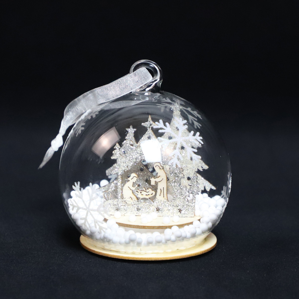 Battery Operated Christmas Ornaments Light Christmas Glass Snowball Decorative Hanging Glass Balls