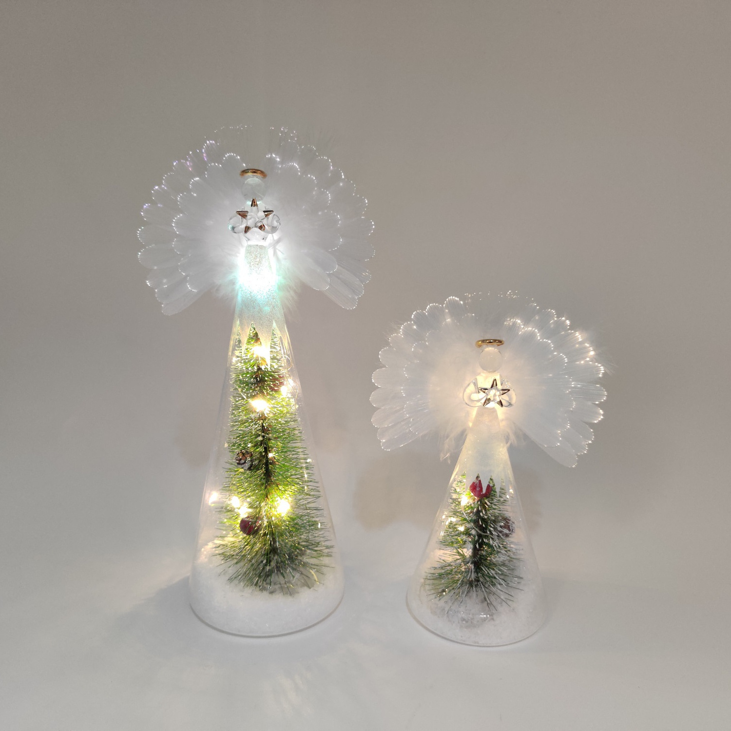 Battery operated led fiber optic wings angels glass crafts wholesale glass angel Christmas home decorations for sale