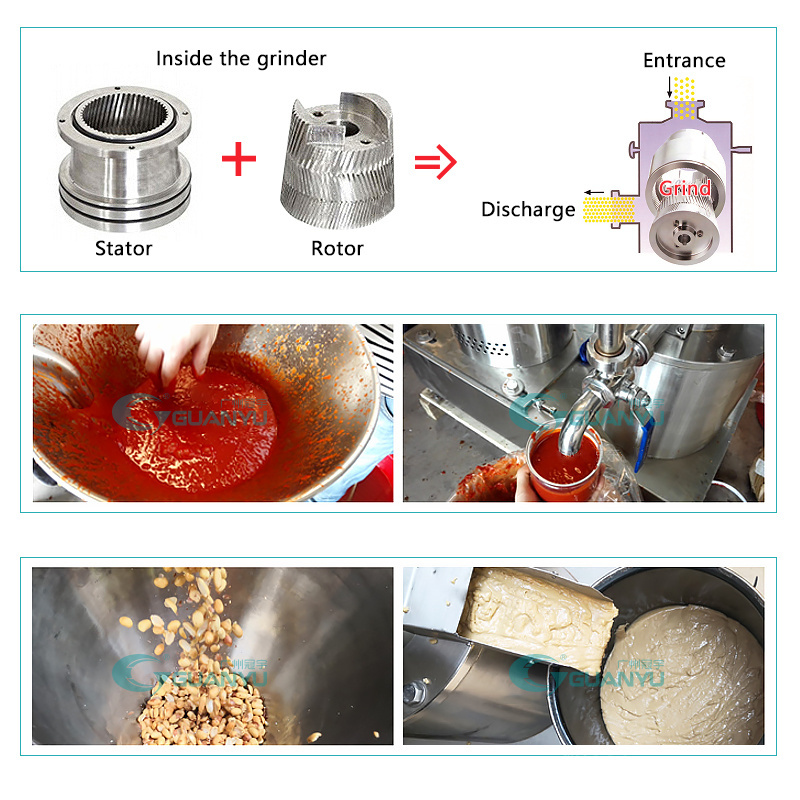 Guanyu Chili Sauce Rice Milk Horizontal Nuts Grinder Grinding Peanut Butter Colloid Mill Machine