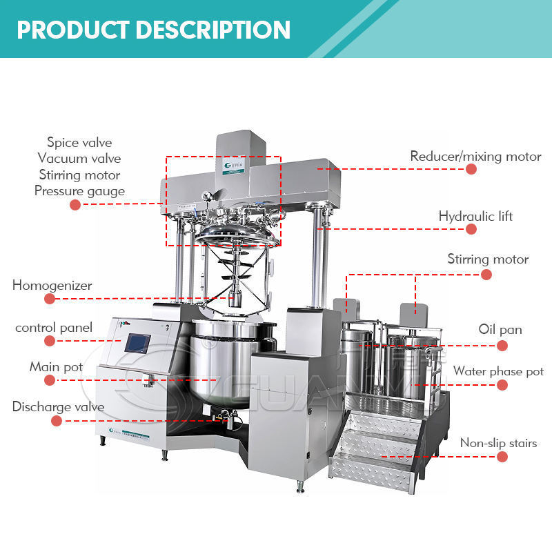 Gmp Standard Skin Bleaching Mixing Vacuum Homogenizer Emulsifying Machine Hair Dye Mixing Vessel Mayonnaise Making Machine