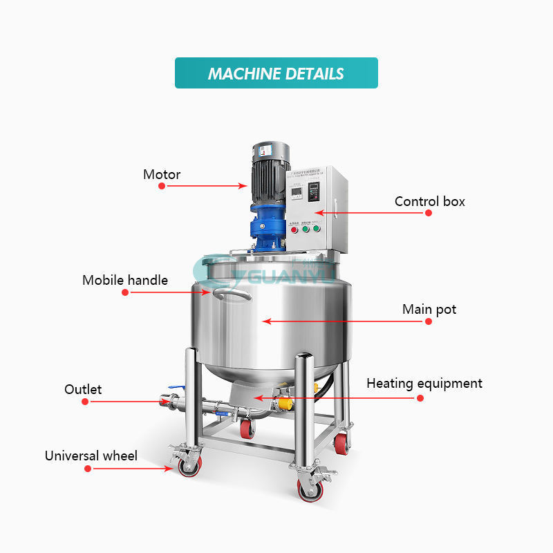 316 Stainless Steel Electric Heating Liquid Detergent Mixer 100l 200l Movable Mixing Tank Liquid Soap Shampoo Making Machine