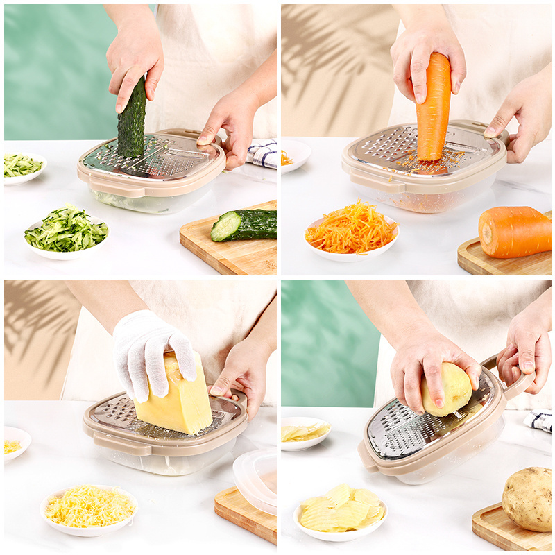 Wholesale Stainless Steel 3 in 1 Manual Box Grater Vegetable Cheese Grater Slicer with Storage Container