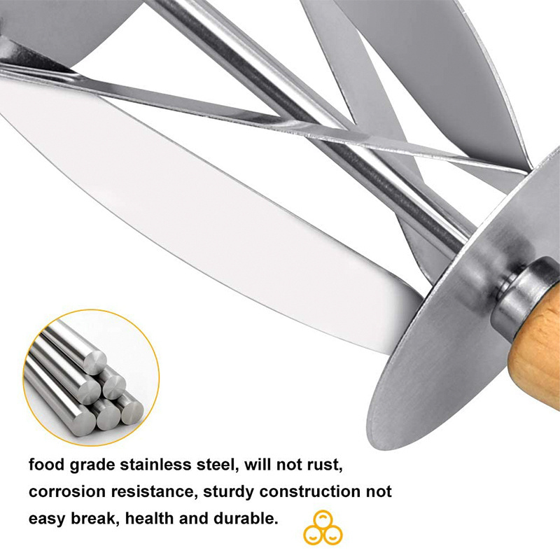 Kitchen Baking Tool Stainless Steel Wood Handle French Bread Croissant Roller Cutter Maker Slicer