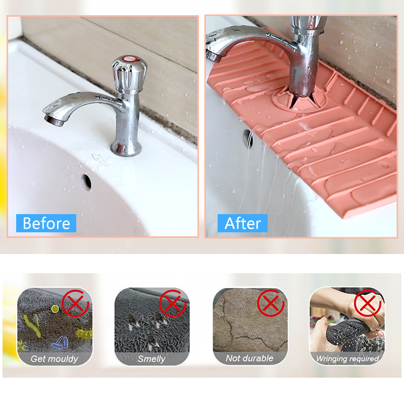 Kitchen Bathroom Faucet Water Catcher Absorbent Mat Drain Pad Sink Splash Guard Silicone Faucet Mat