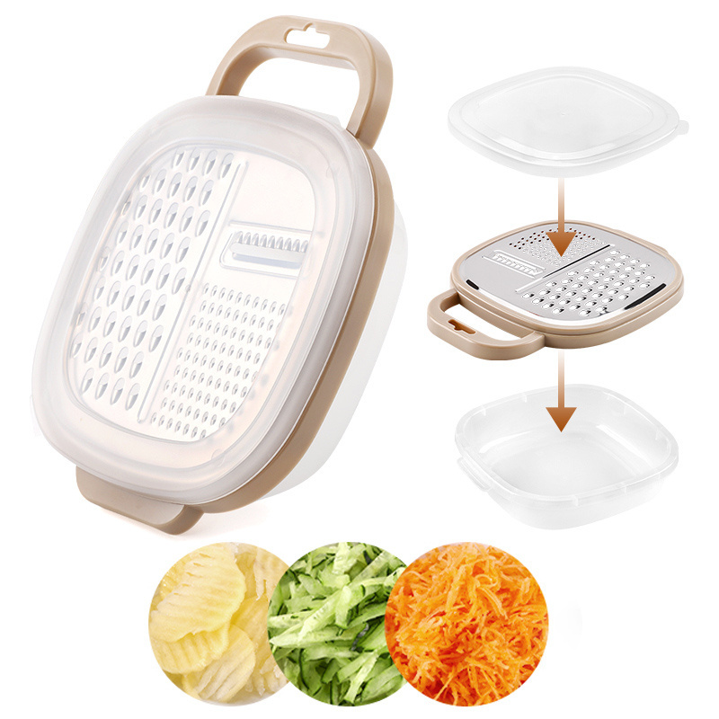 Wholesale Stainless Steel 3 in 1 Manual Box Grater Vegetable Cheese Grater Slicer with Storage Container