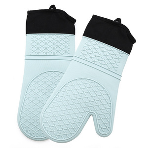 Custom Microwave Heat Resistant Double Cotton Bbq Silicone Oven Mitt Silicon Kitchen Gloves