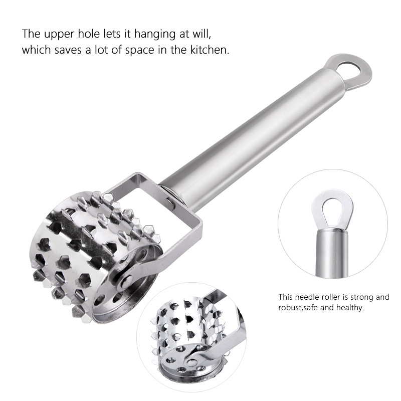 Professional Stainless Steel Manual Steak Mallet Roller Press Meat Tenderizer Hammer Pounder