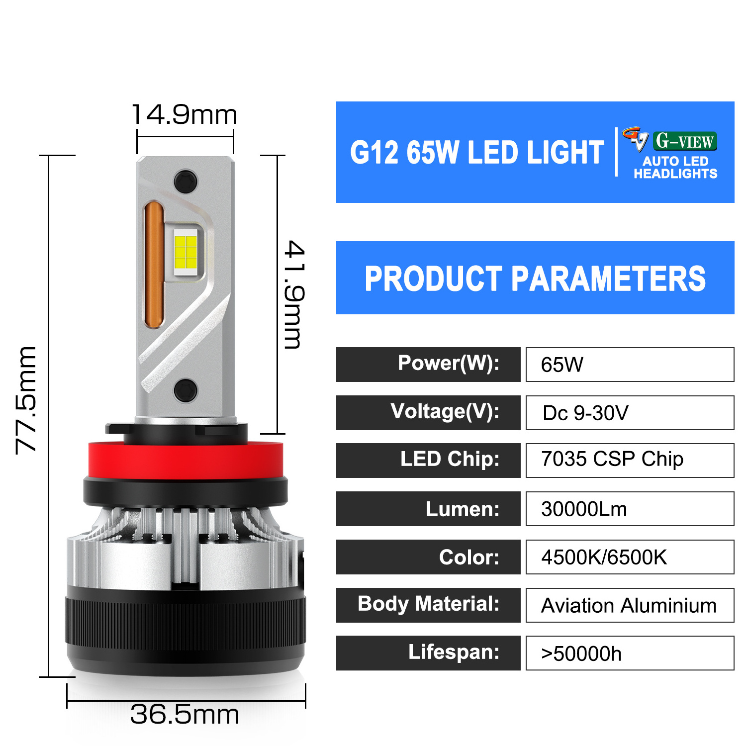 Gview G12W Led Auto Light H11 Led Headlight 9012 880 Led Headlight Canbus Led Headlight