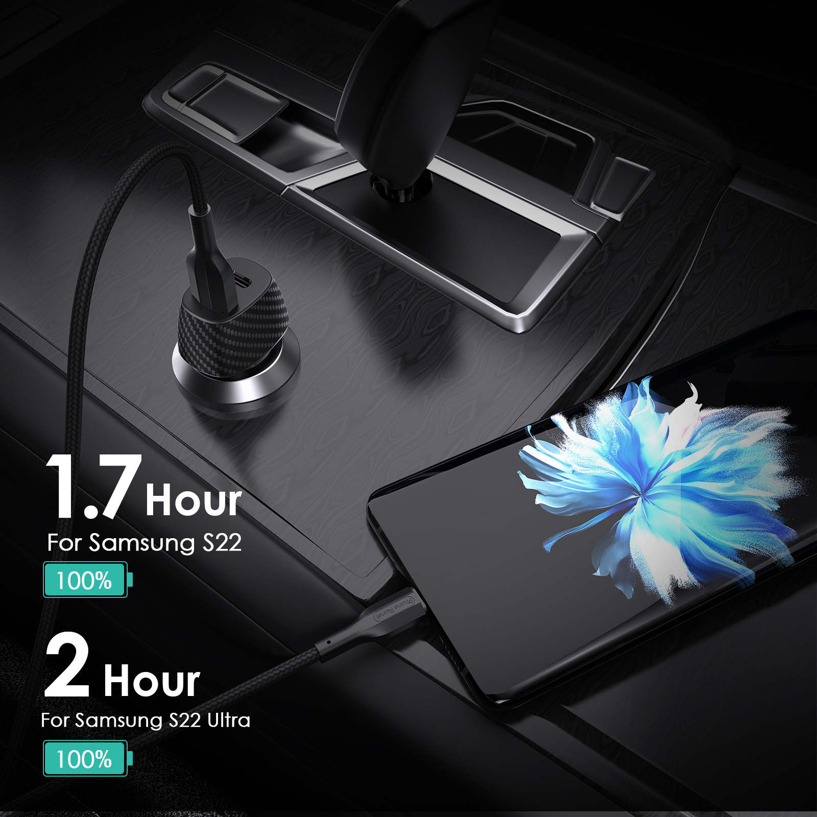 Phone Planet 51w dual usb prot super fast charging car charger type c PD QC3.0 universal car charger