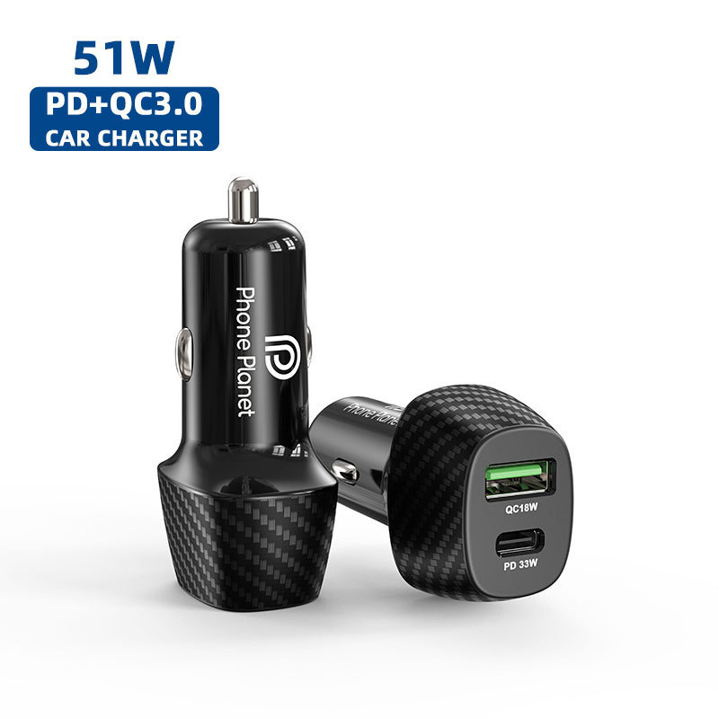 Phone Planet 51w dual usb prot super fast charging car charger type c PD QC3.0 universal car charger