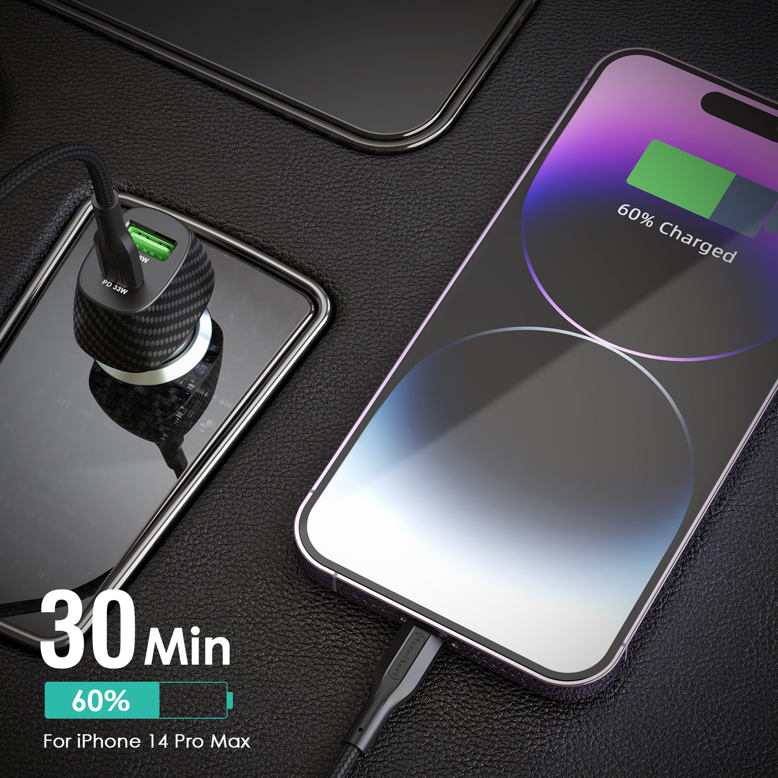 Phone Planet 51w dual usb prot super fast charging car charger type c PD QC3.0 universal car charger