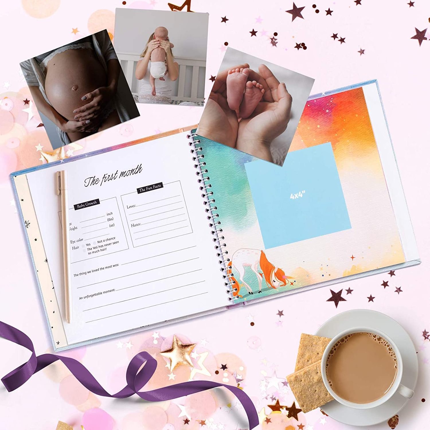 Wholesale Custom Photo Album Journal Printing Spiral Baby Pink Unicorn Book For Pregnant Women Sticker Scrapbooking Gifts Box