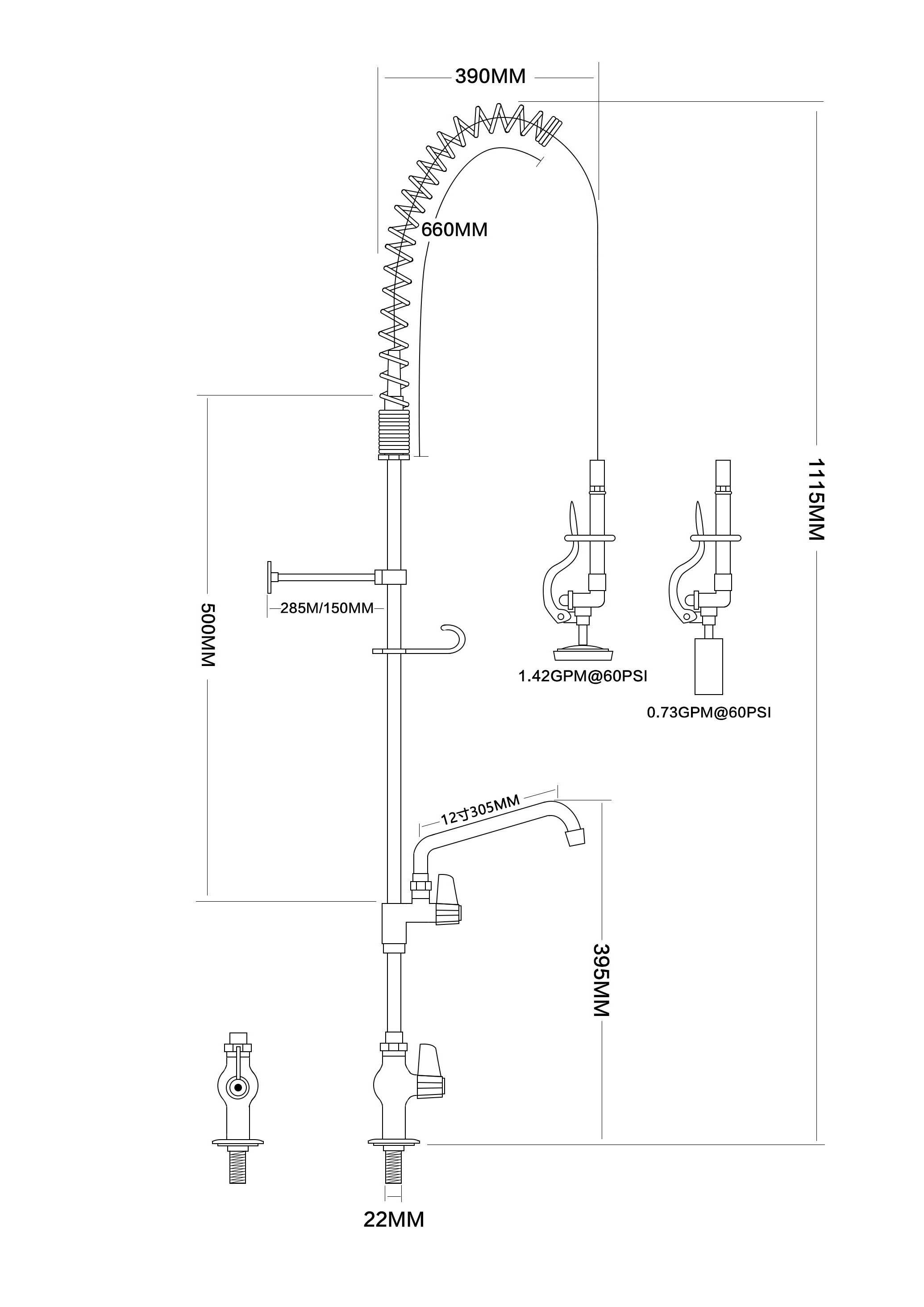 Stainless Upc Spray Head Deck Mount Pre rinse Sprayer Hotel Canteen Sink Single Swing Kitchen Faucet