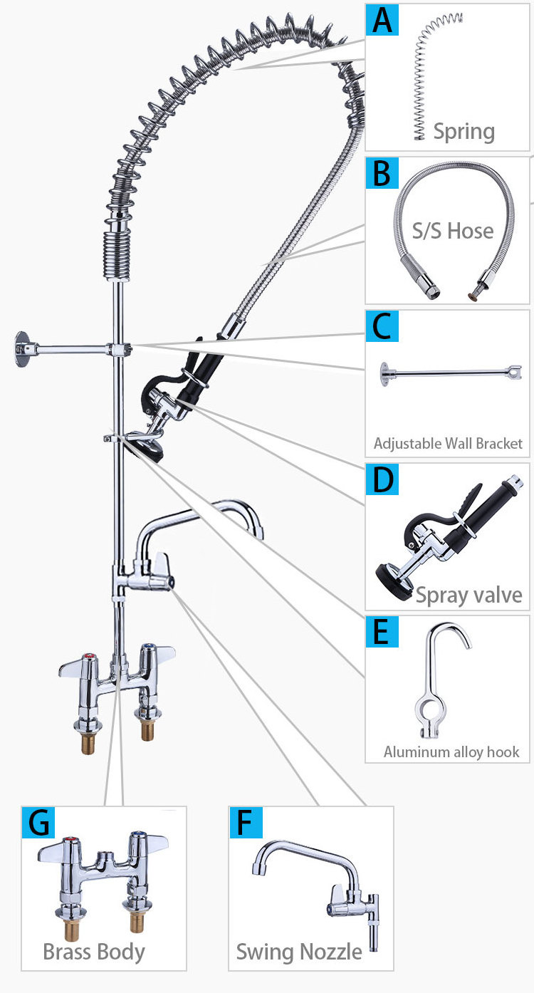 Factory Direct EQ Pre-Flush Commercial Hotel Kitchen Faucet Dishwasher with Hot & Cold Multi-function Faucet