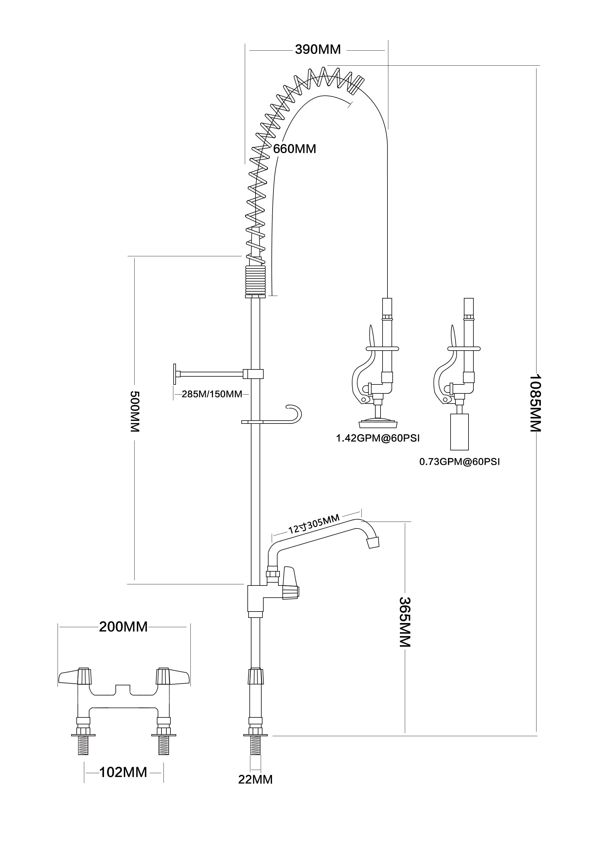 Factory Direct EQ Pre-Flush Commercial Hotel Kitchen Faucet Dishwasher with Hot & Cold Multi-function Faucet