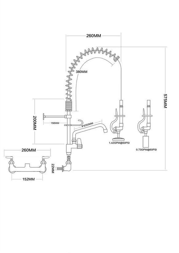 PDS Commercial Hotel Kitchen Faucet Mini Pre-Flush Wall Mounted Double Hole Double Temperature Design Multi-function Faucet