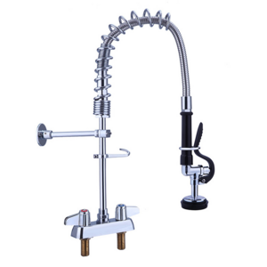 PDS Commercial Wall Mount 4 Inch Adjustable Center Pre rinse Nozzles Mixer Tap Kitchen Sink Faucet