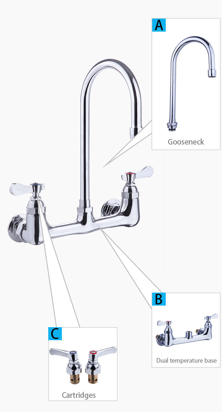 Guangzhou High Quality Faucet Double Handle Wall Mount Bathroom Kitchen Faucet