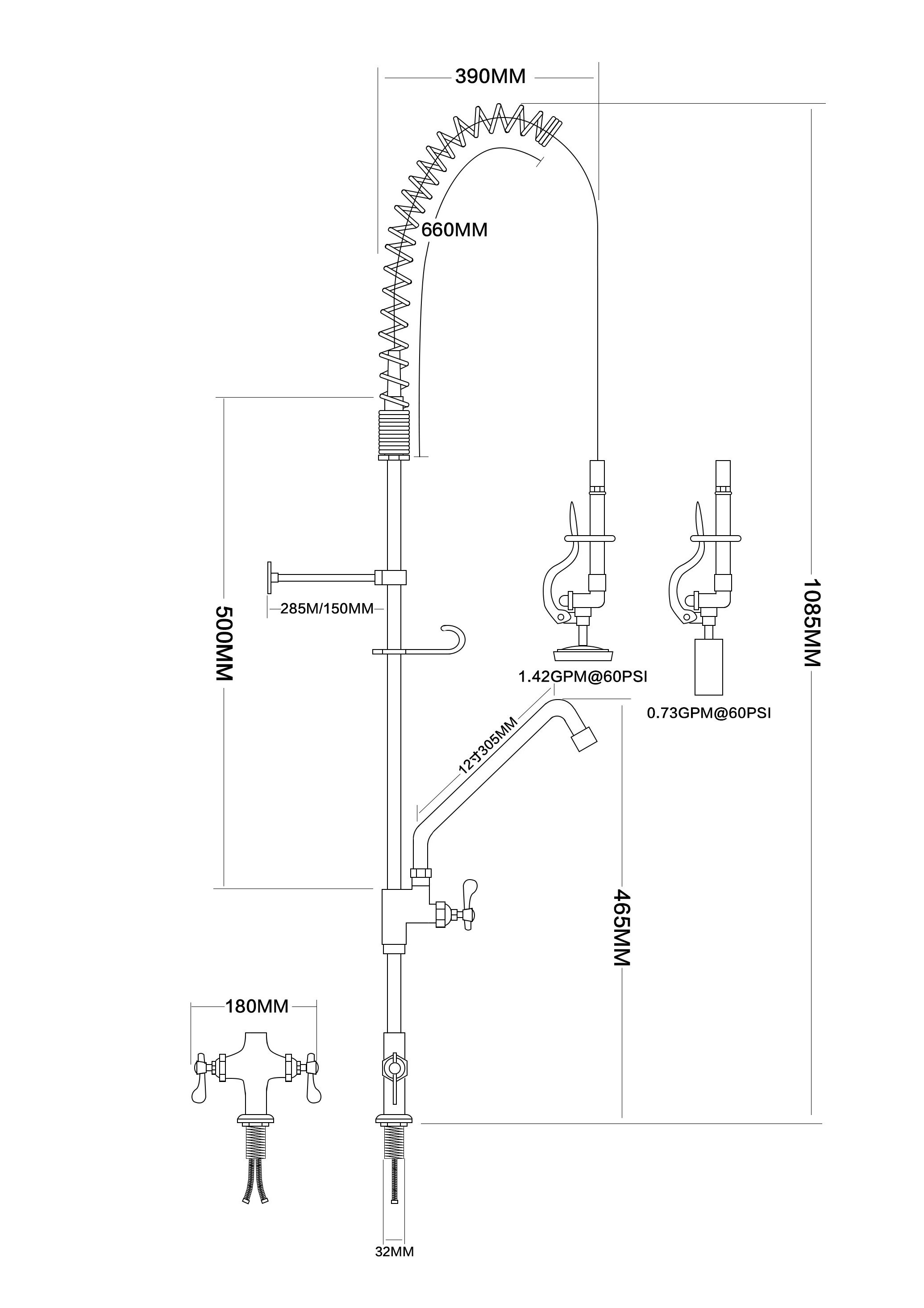 Factory Direct Single Hole Deck Mount Mixing Commercial Pre-Rinse Unit Bronze  Kitchen Faucet Add on Swing Nozzle