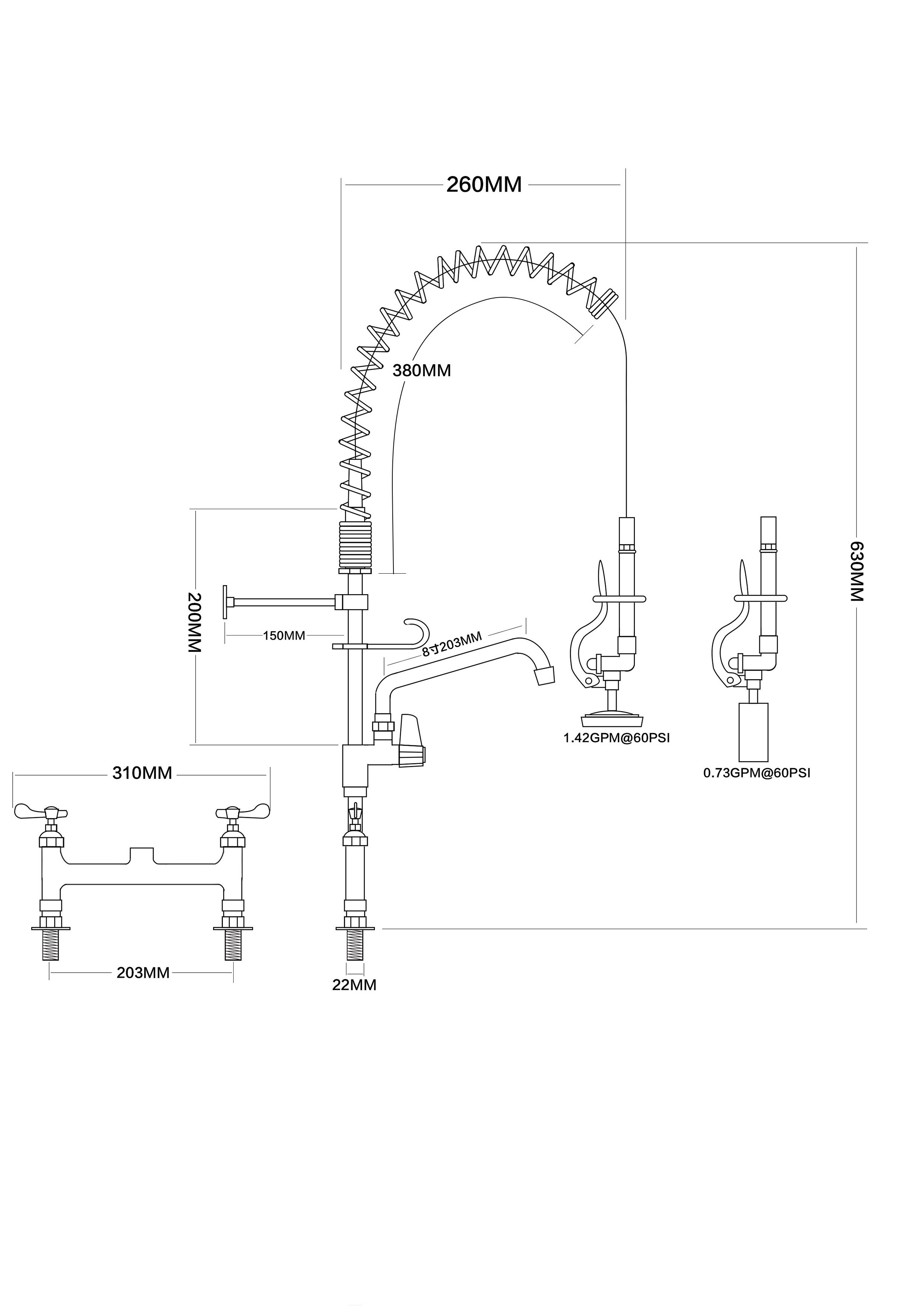 Commercial Flexible Mini Pre Rinse Canteen Bar Hotel Kitchen Water Heater Faucet ,One Way Pre Rinse Tap