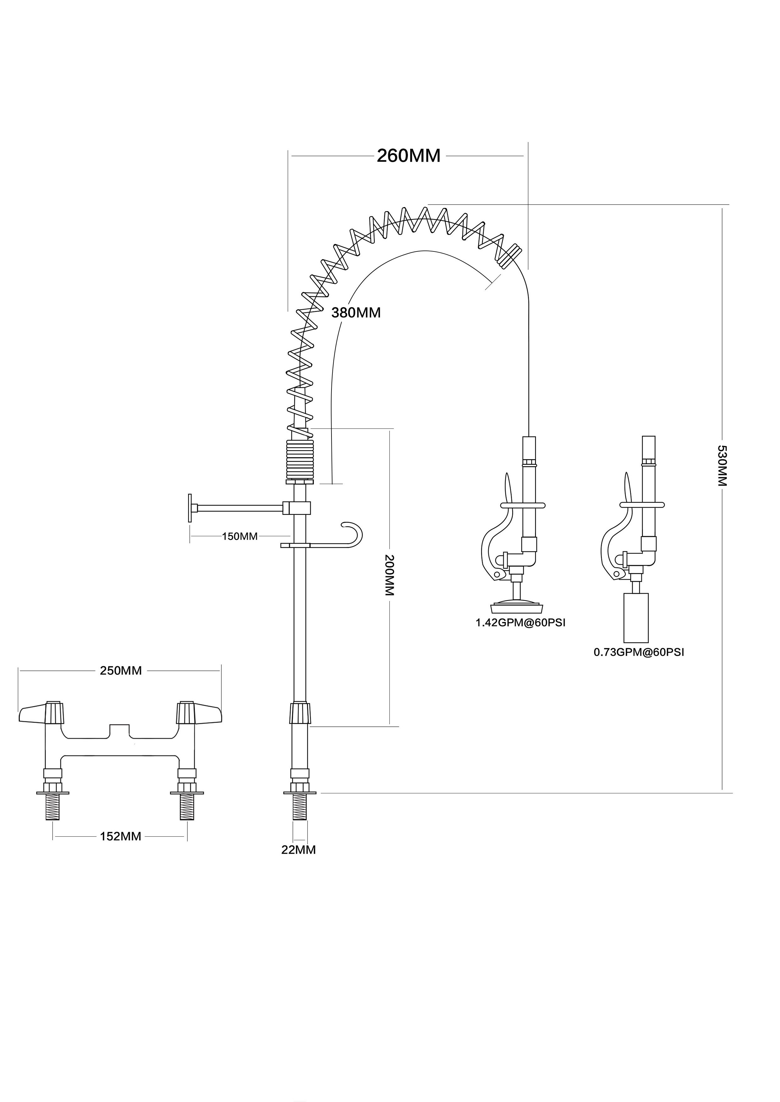 Classic  Chrome  Water Tap Extendable Hose Single Headed Eq Pre Rinse Kitchen Faucet With Sprayer