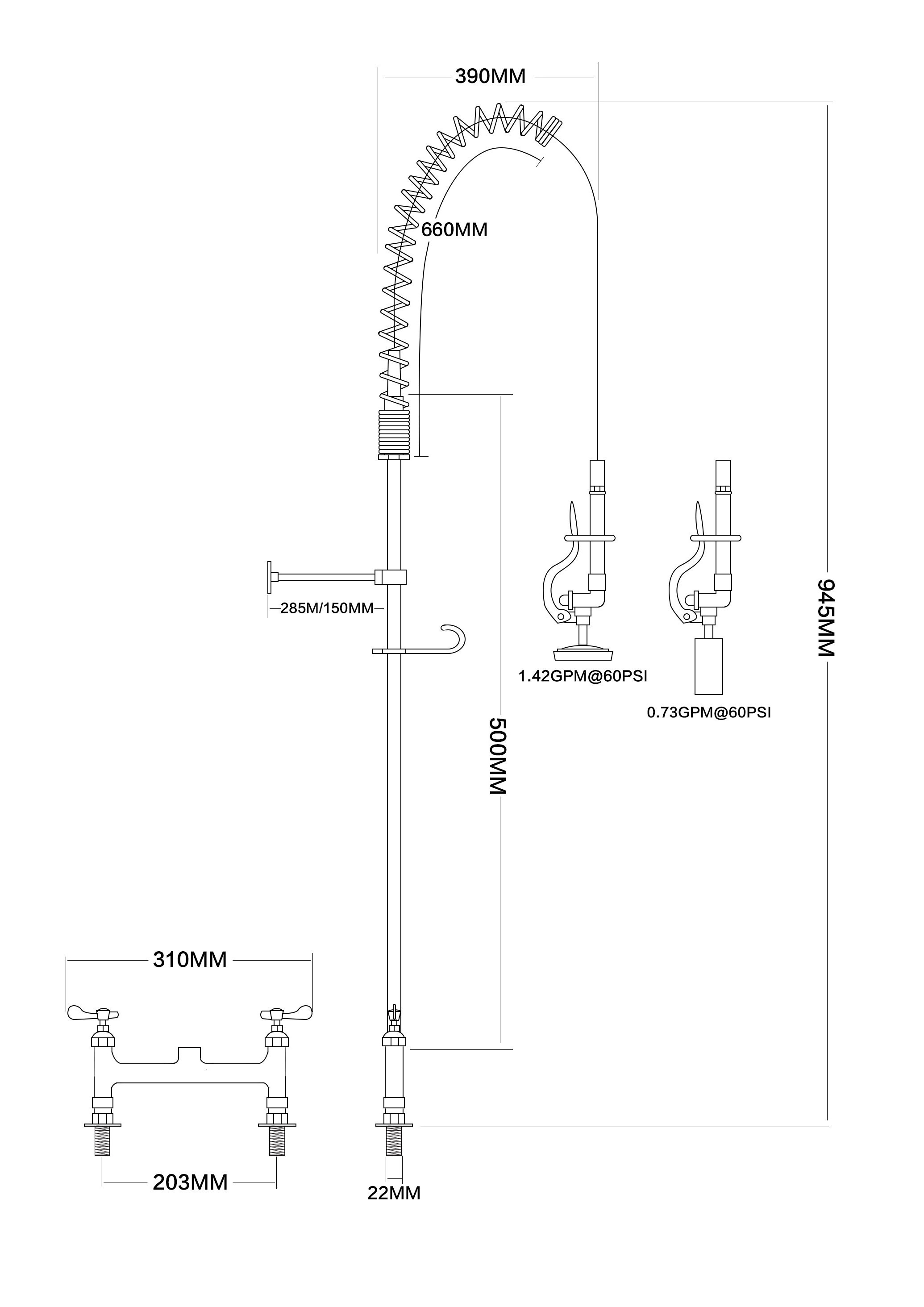 Pre rinse Commercial Hotel kitchen faucet dishwasher with hot and cold multi function faucet