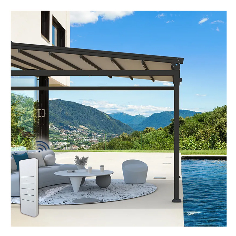 Electric Smart Retractable Outdoor Folding Roof Sun shade Motorized Awning Cover Waterproof Louvre Roof Gazebo