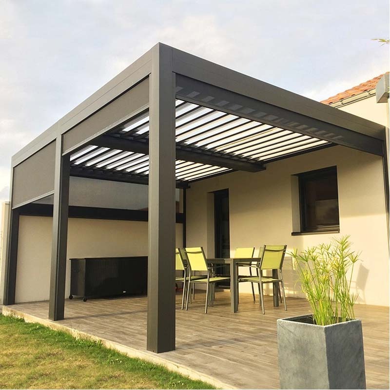 OEM Waterproof garden buildings electric Outdoor wall mounted pavilion Motorized bioclimatic aluminium pergola gazebo