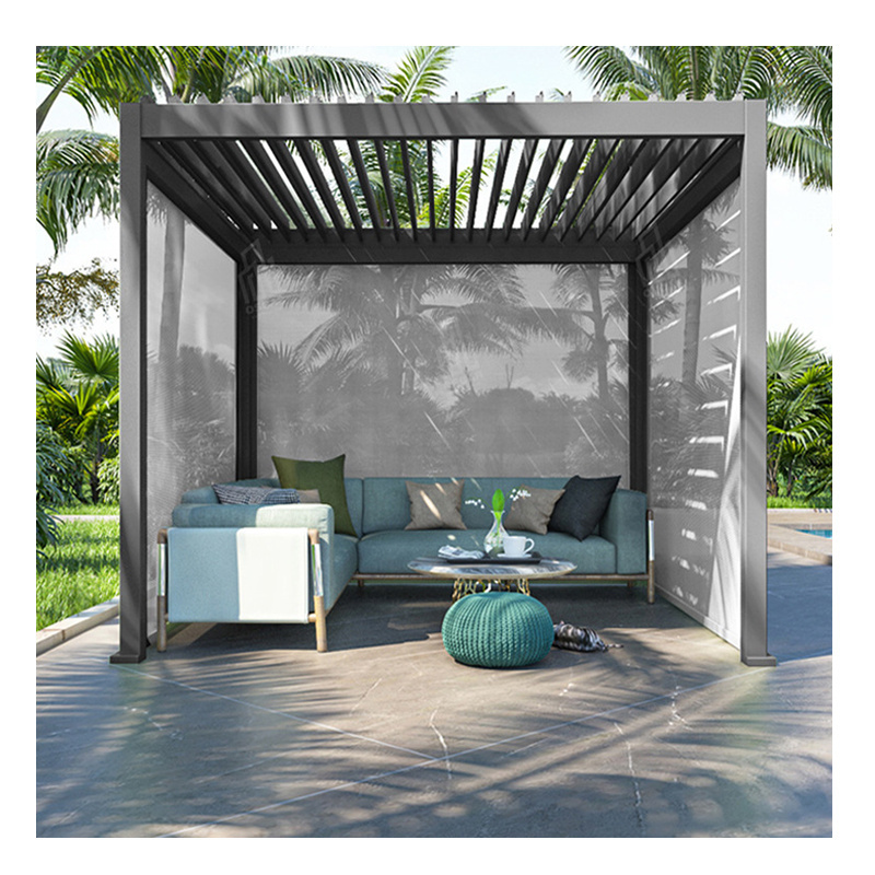 Outdoor motorized waterproof garden patio gazebo pergola metal louver folding roof pergola side blinds