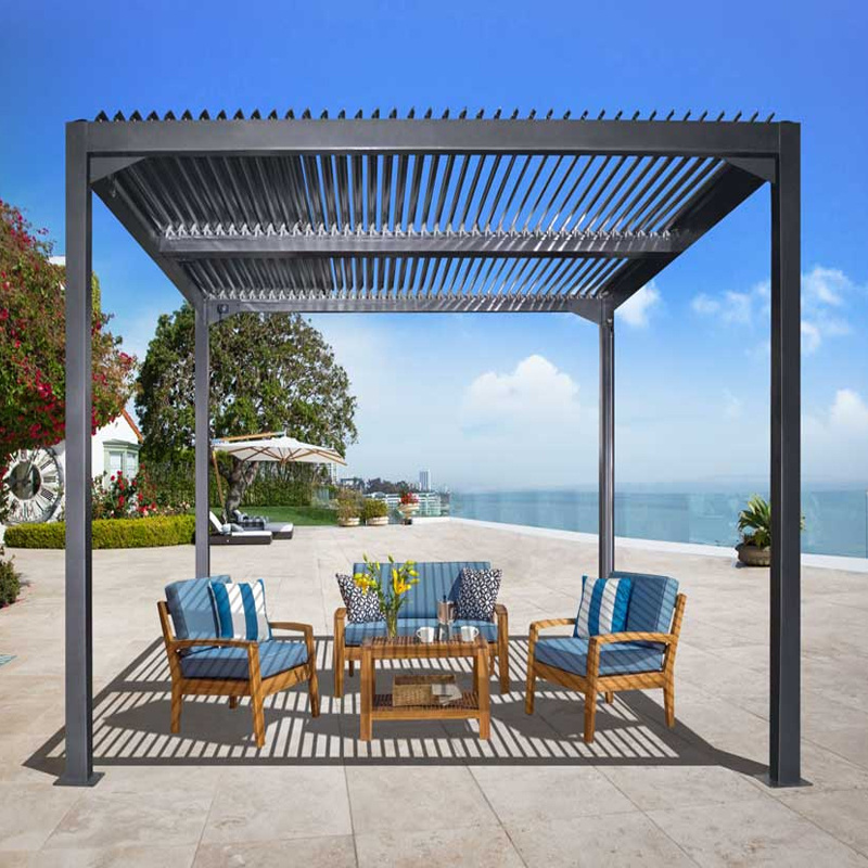 Outdoor motorized waterproof garden patio gazebo pergola metal louver folding roof pergola side blinds