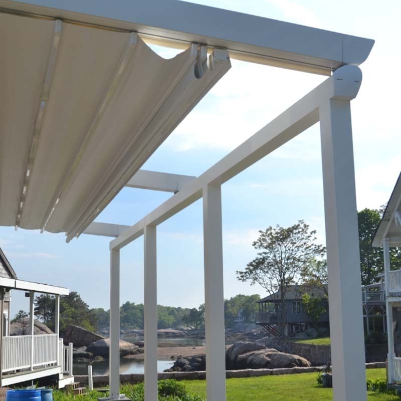 Electric Retractable Pvc Waterproof Pergola Aluminum Frame Outdoor Garden wall mounted Canopy Awnings with LED Lights