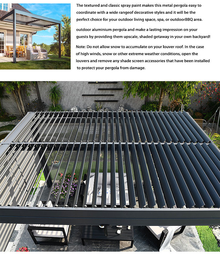 Outdoor Motorized Louvred Roof Patio cover Garden Sun shade waterproof System Louvered aluminum bioclimatic pergola