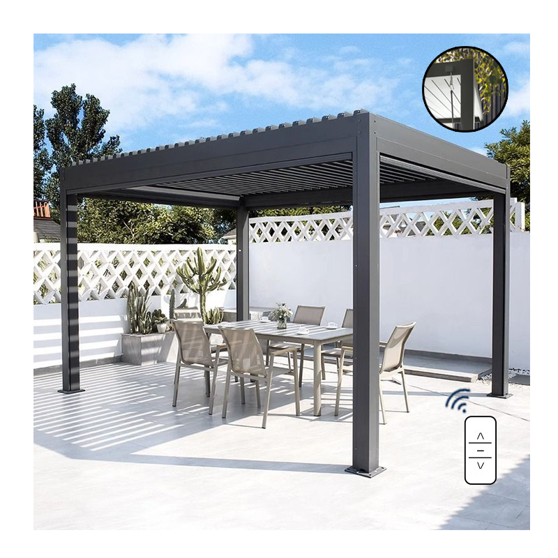 Motorized Waterproof Louvre Roof Arbours Garden bioclimatic Pergola Outdoor Aluminum electric Bioclimatic Patio Cover