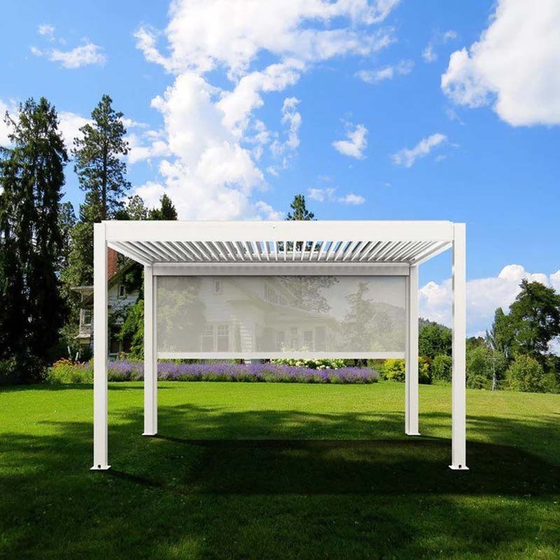 Luxury Modern Motorized Waterproof Outdoor Aluminum Bioclimatic Pergola Louver Roof Garden Gazebos with Blinds Door