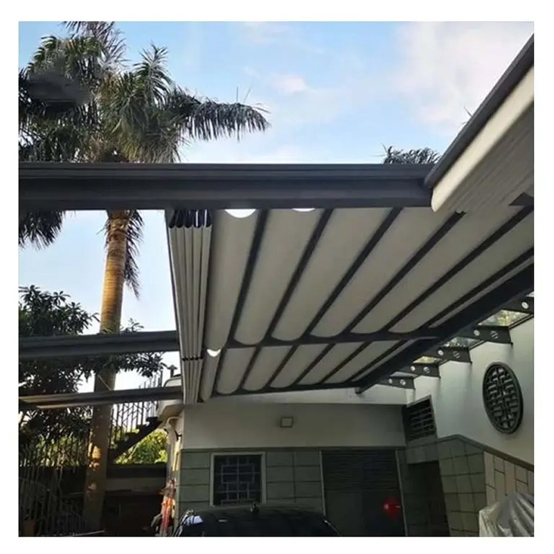 Electric Retractable Pvc Waterproof Pergola Aluminum Frame Outdoor Garden wall mounted Canopy Awnings with LED Lights