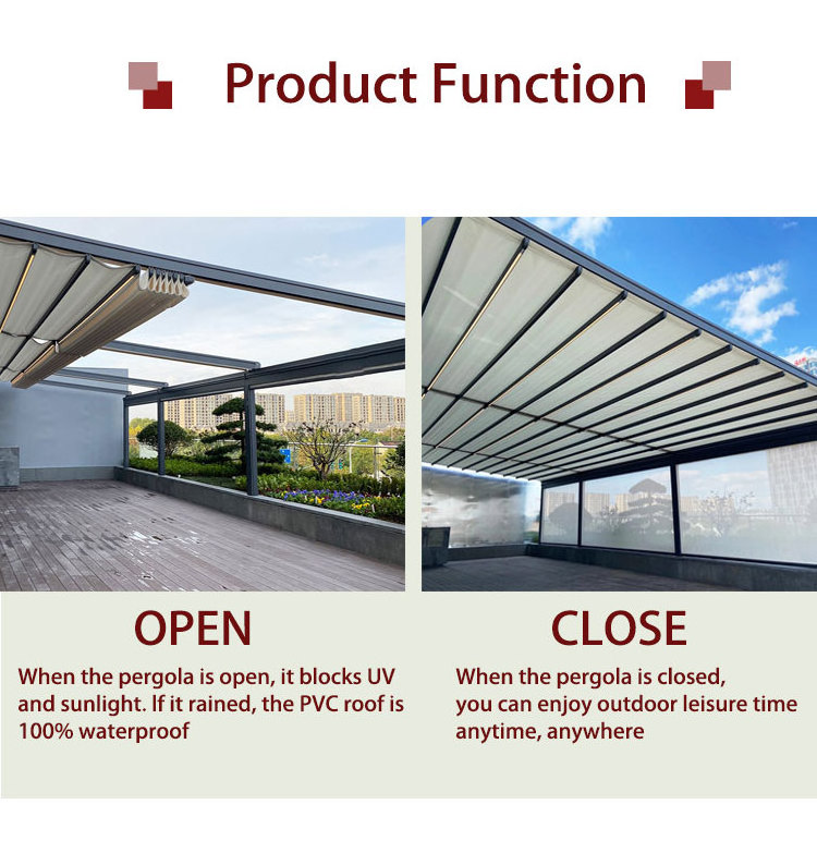 Outdoor Electric Smart Automatic Aluminum Retractable Canopy Roof LED Bioclimatic Systems Pergola Folding Awning Canopy