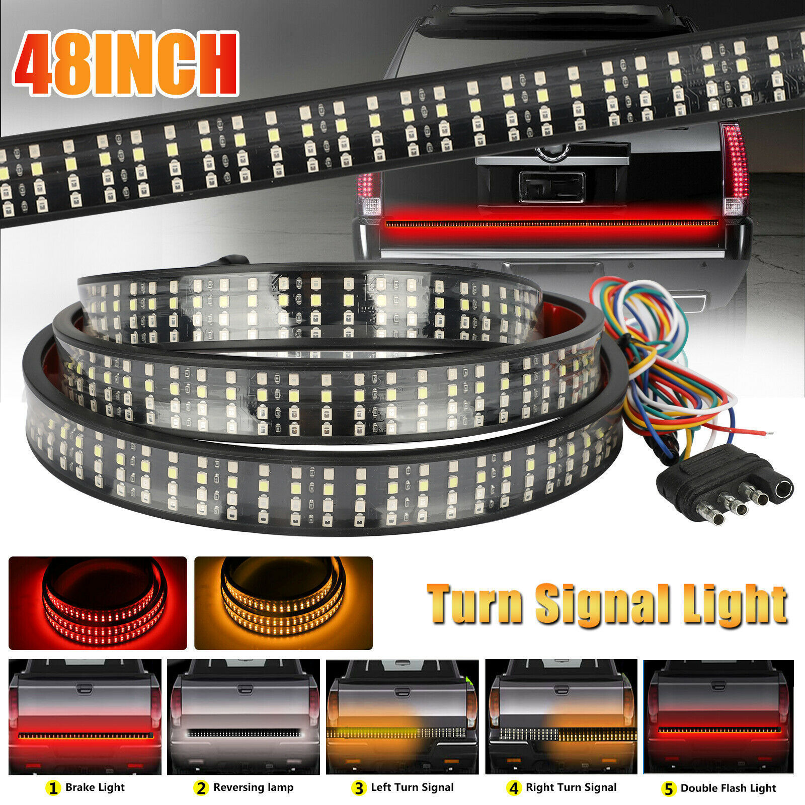 1.5m Fishbone Pickup Truck Taillights Led Truck Back Door Light Bar Solid Red/yellow Turn Signal Tail Light Bar