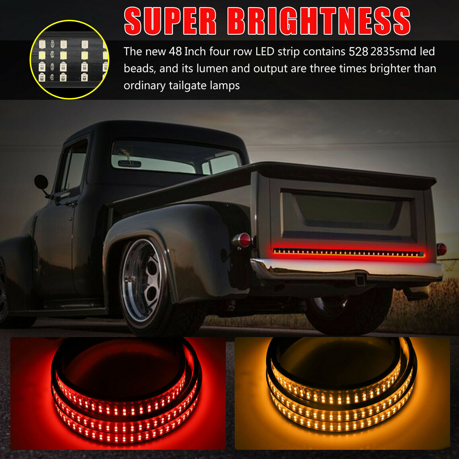 1.5m Fishbone Pickup Truck Taillights Led Truck Back Door Light Bar Solid Red/yellow Turn Signal Tail Light Bar