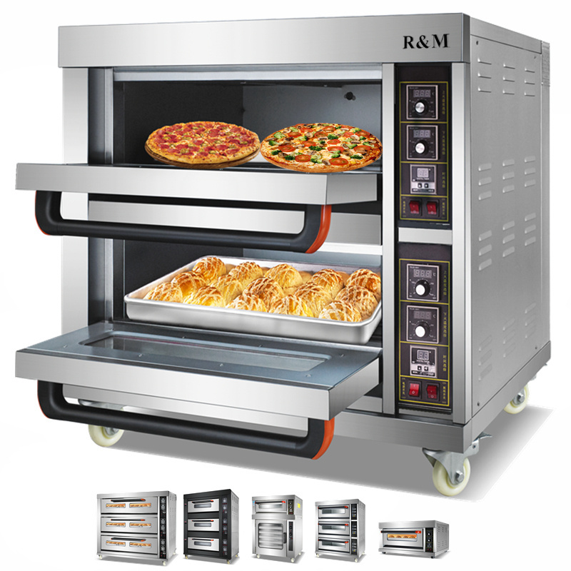 Industrial big pizza 3 4 decks 9 12 16 trays gas power electric bread deck commercial oven bakery Equipment for baking cake sale